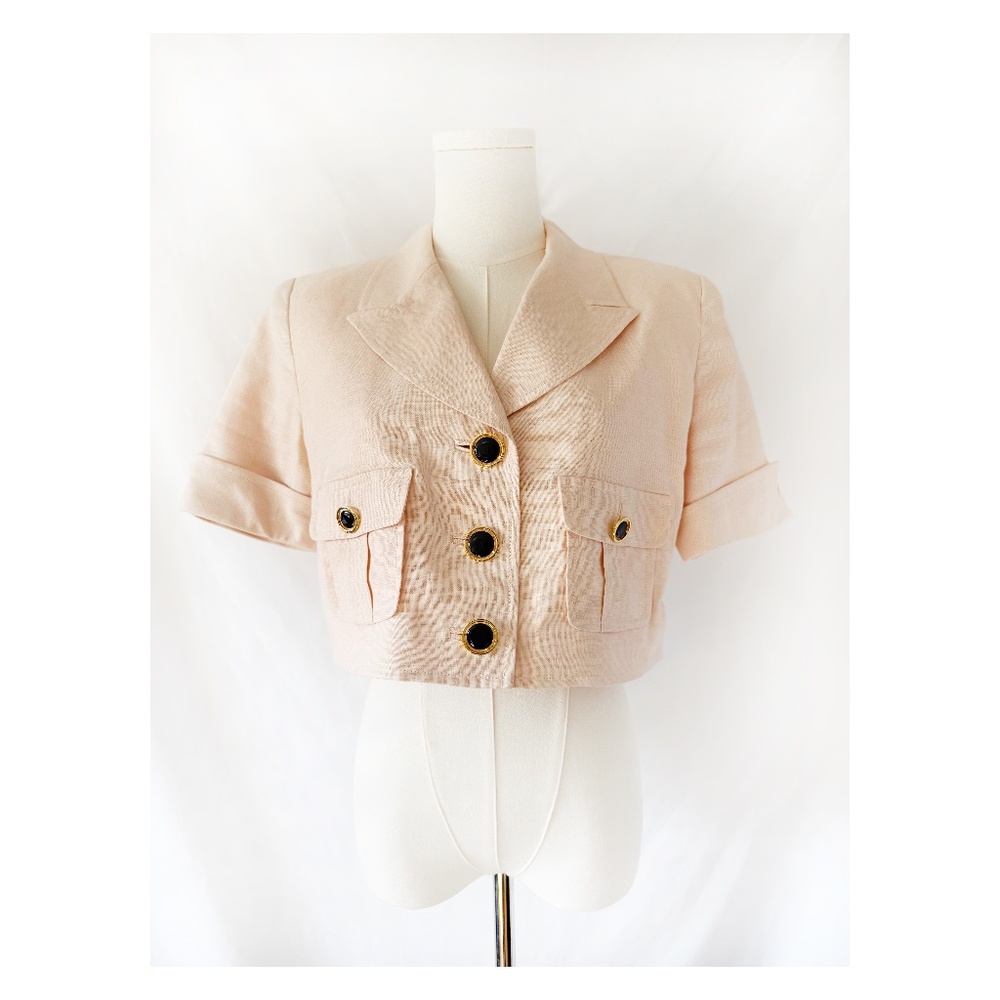 Vintage Linen Light Pink Cropped Shacket Top by Ricki Freeman for Teri Jon 10P